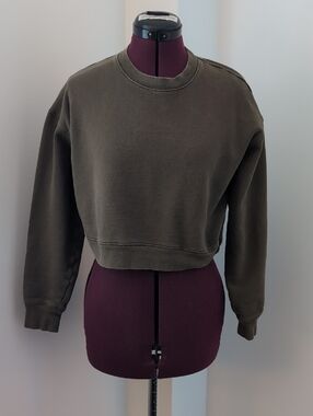 Girlfriend Collective Geen/Brown Cropped Sweatshirt Crew Neck Size Small